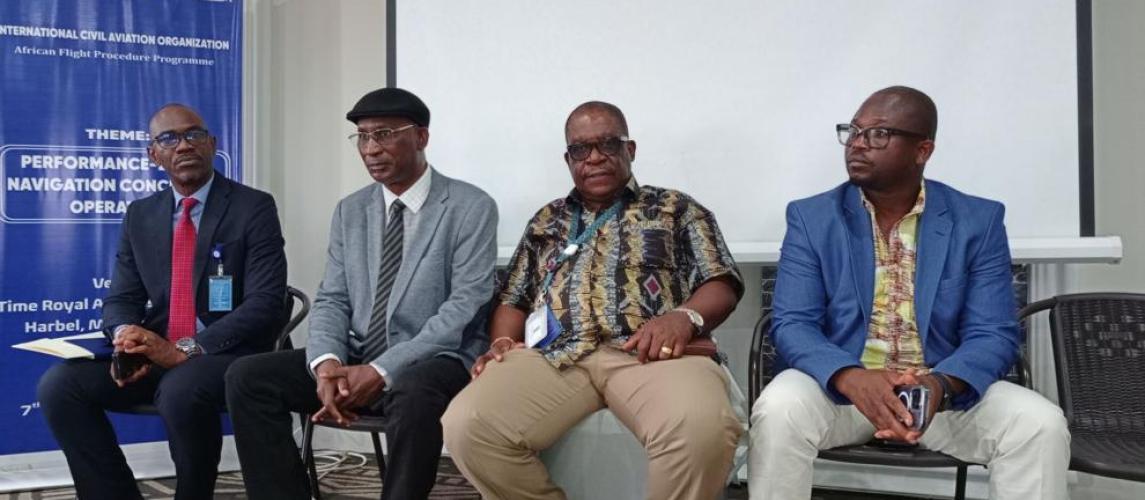 (From Left) Daniel Johnson, Deputy Secretary General for Administrative Affairs of the Roberts Flight Information Mission, Alexander Damiba, Manager for the African Flight Procedure Program (AFPP) at ICAO, middle, Julius Dennis, Director General of the LCAA, and Jonathan C. Enders, Deputy Managing Director for Technical Services at the Liberia Airport Authority
