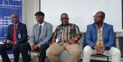 (From Left) Daniel Johnson, Deputy Secretary General for Administrative Affairs of the Roberts Flight Information Mission, Alexander Damiba, Manager for the African Flight Procedure Program (AFPP) at ICAO, middle, Julius Dennis, Director General of the LCAA, and Jonathan C. Enders, Deputy Managing Director for Technical Services at the Liberia Airport Authority